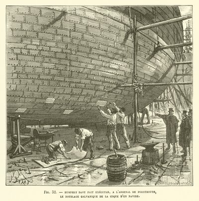 Humphry Davy Oversees Galvanic Plating of a Ship